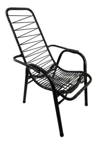 Cadeira De Area Varanda Cordinha Fio Pvc Descanso Reforçada Cor Preto