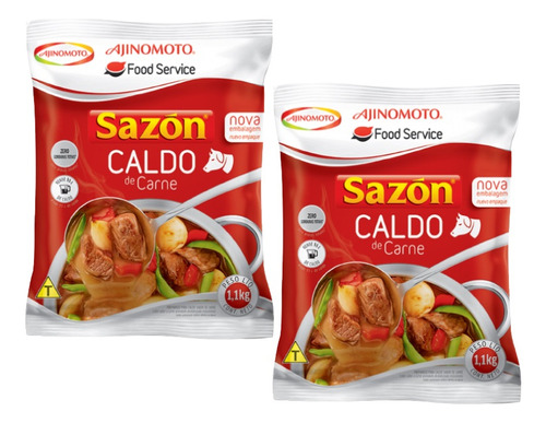 Kit 2 Caldo Sazon Profissional Sabor Carne 1,1kg Rende 55l