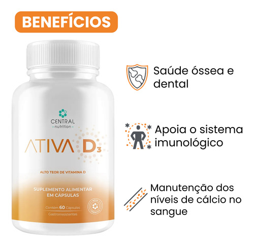 Ativa D3 Vitamina D K C B6 Zinco Magnesio Central Nutrition