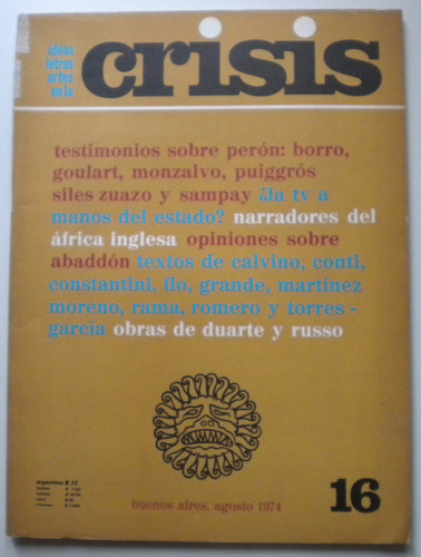 Revista Crisis Nº 16 / 1974 / Á. Rama, Cogorno, Constantini