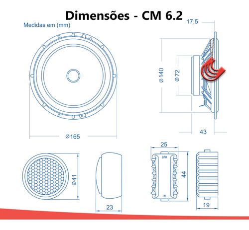 Imagem 5 de 6 de Alto Falante Kit 2 Vias 6 Pol 130 Rms 260w Cm6.2 Hurricane