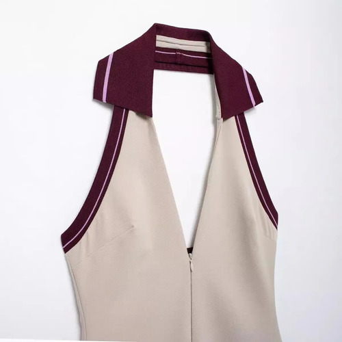 Minivestido Sin Mangas Con Cuello En V Y Estampado De Rayas