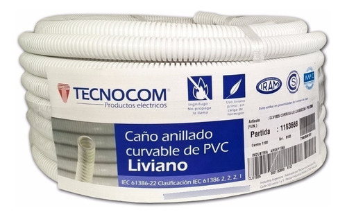 Caño Corrugado Blanco 5/8 Rollo 25m Tecnocom Normalizado