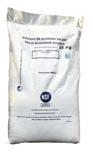 Sulfato De Aluminio Sólido L.f. 25 Kg