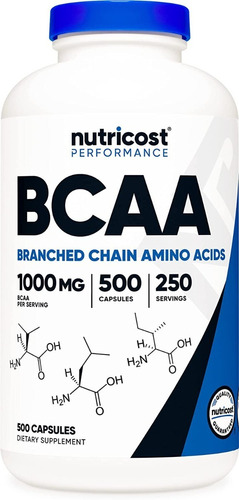 Nutricost Bcaa Branched Chain Amino Acid 1000mg 500 Capsulas Sabor Natural