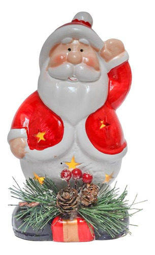 Papai Noel Vermelho E Branco Em Resina Com Luz 19cm