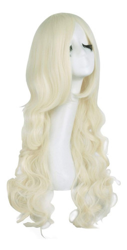 Imagen 2 de 4 de Peluca Cosplay Ondulada 80cm Kanekalon Rubio Extra Claro