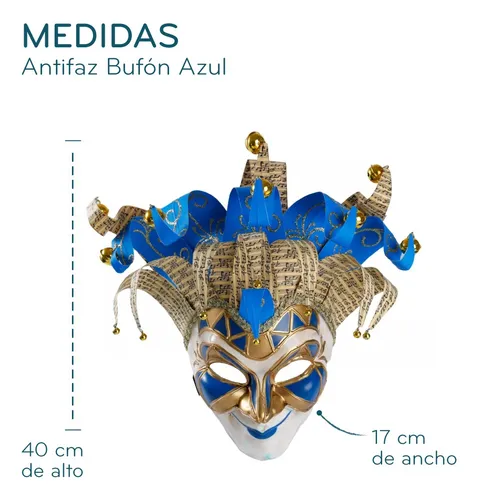 Mascara Bufon Cascabeles Veneciano Carnaval Azul Rojo