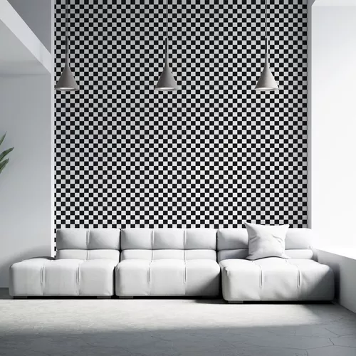 Papel Parede Xadrez Preto E Branco Vinil Decoração Sala