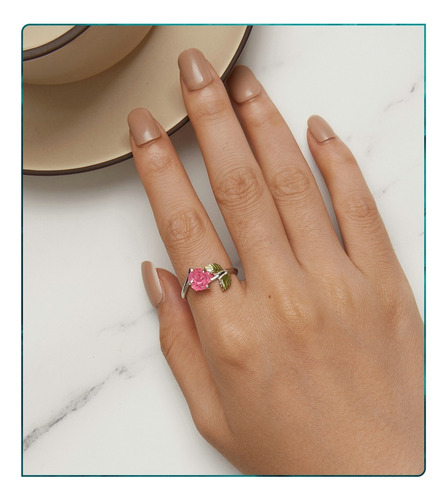 Anillo Ajustable Para Mujer Rosa Cambia Color En Plata 925