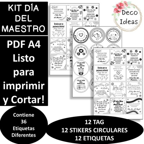 Imagen 1 de 4 de Imprimible Etiquetas Tarjetas Dia Del Maestro - Segundo Pdf 