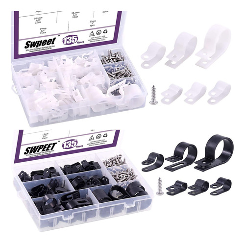 Swpeet Abrazadera Plastico Tipo R Nailon Blanco Negro 270 6