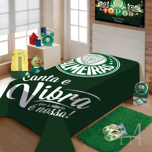 Cobertor Jolitex Solteiro Palmeiras Time Raschel Toque Macio