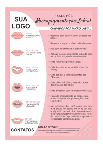Imagem 2 de 4 de Blocos Cuidados Pós Micropigmentação Labial Personalizado