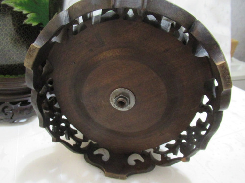 Antiguo Par Floreros Bronce Cloisonne C/ Base Madera Tallada (Usado)
