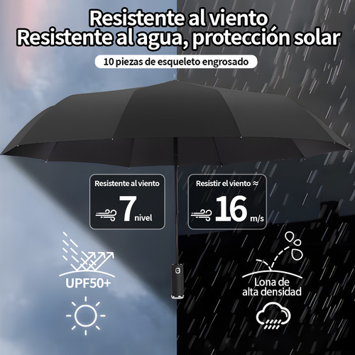 Vanance Paraguas Automatico Anti-uv Apertura Y Cierre Van01216 Paraguas Sombrilla De Bolsillo Con Botón Y Led Rotativo Plegable Grande Protección 2-3 Las Personas Color Negro