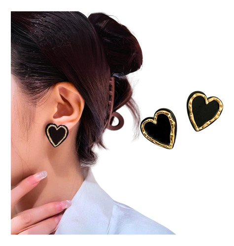 Aretes Moda Mujer Aretes Corazón Negro