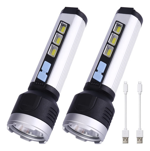 Leagy Paquete De 2 Linterna Led Recargable Usb Ultra Brillan