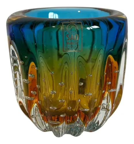 Vaso Porta Pincel Lapis Caneta Murano Cristal São Marcos 10c