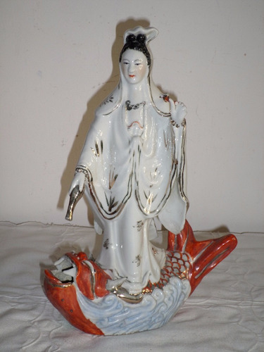 Antigua Enorme Figura Porcelana Oriental Quan Yin Buda