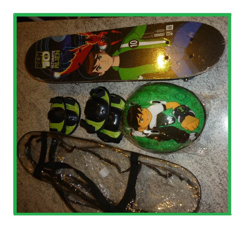 Skate Infantil Ben 10 Completo + Capacete + Kit Proteção 0km