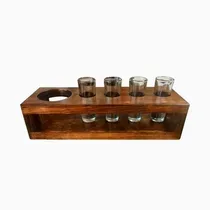 Comprar Tequilero De Madera Porta Tequilas 4 Caballitos Tabla Caoba 