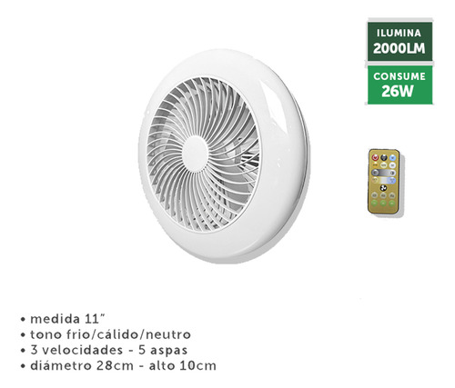 Ventiladores Techo Lámpara Led Luz Fría Cálida Blanca 3 Pzs
