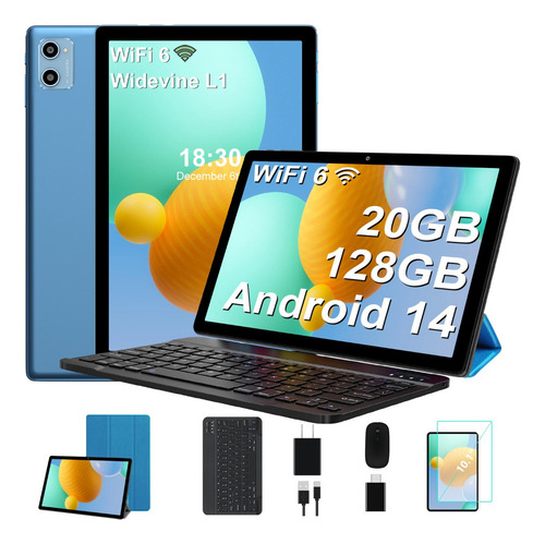Tablet Android 14 20+128gb Wifi 5g Con Mouse Teclado Azul