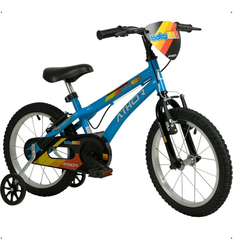 Bicicleta  Athor Bike Infantil Aro 16 Athor Baby Boy Masculina 3 4 5 6 Anos 2023 freio v-brakes cor azul com rodas de treinamento