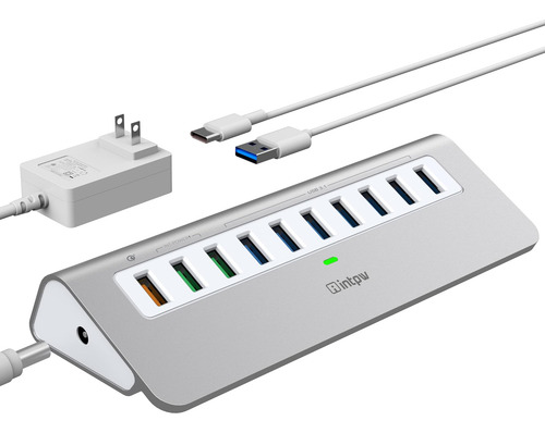 Hub Usb Con Alimentación Intpw De 10 Gbps, Concentrador Usb