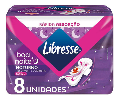 Absorvente Com Abas Libresse Noturno Boa Noite 8 Unidades
