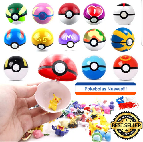 2 Pokebolas (7 Cm) + 24 Pokemones (1 Pikachu Resto Al Azar)