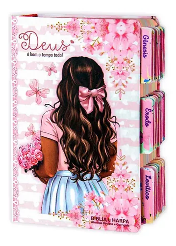 Bíblia com índice de abas — capa feminina "Deus é bom o tempo todo"