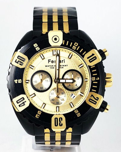 Relogio Grande Masculino Dourado Ferrari Fer7305