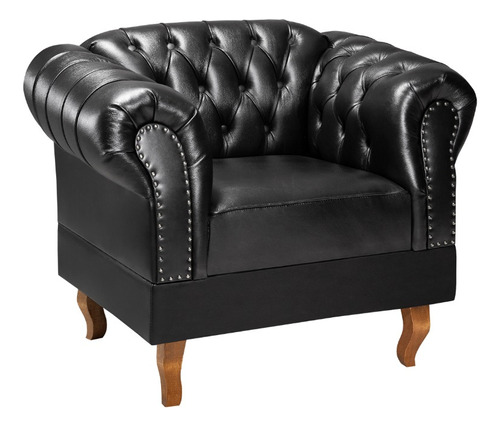 Poltrona Chesterfield Duque Em Couríssimo Cor Preto