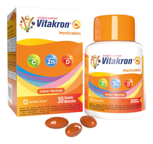 Vitakron C+ 30 Cápsulas Masticables (vit C Y D + Zinc) Niños Sabor Naranja