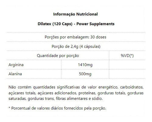 Dilatex Vasodilatador Power Suplements 120 Caps Sem Sabor