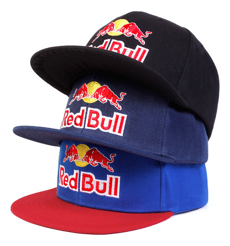 Gorra De Ala Plana Ajustable Bordada Red Bull