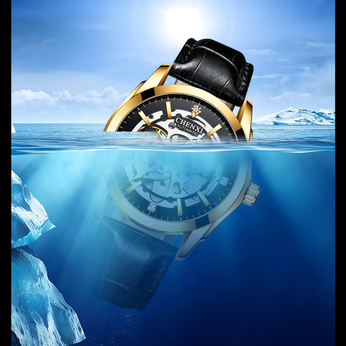 Reloj Clásico Mecánico Chenxi Leather Diamond Color De La Correa Negro