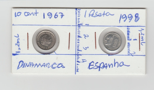 Dinamarca 2 Micro-moeda 10 Cent/1967 / 1 Peseta Espanha 1998