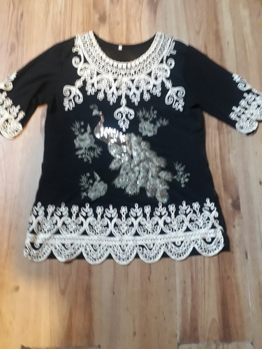 Blusa Negra De Vestir Con Encage Talla Xxxxl