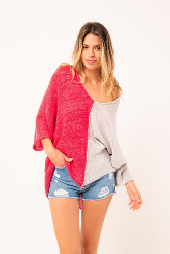 Imagen 3 de 3 de Sweater Bicolor, Sweater De Algodón Y Seda, Sweater Tejido