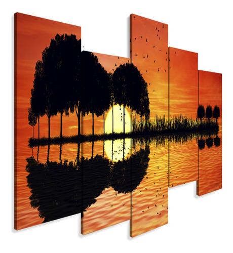 Quadro Decorativo 115x60 Sala Quarto Ilha Violão Pôr Do Sol