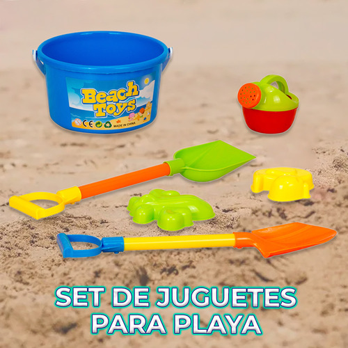 Set Juguetes Playa Arena Cubeta Regadera Pala Rastrillo 5pzs