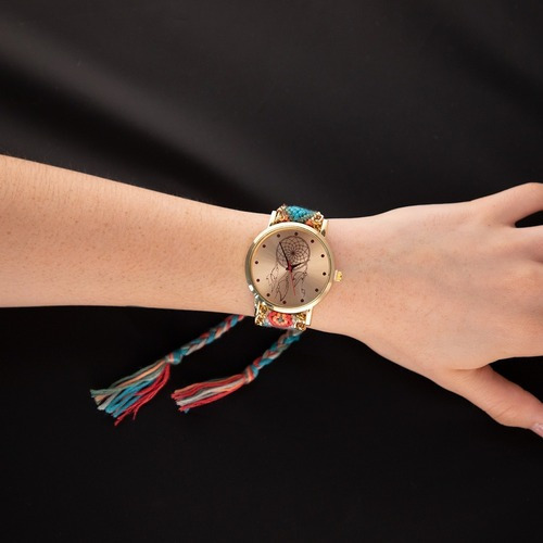 Reloj Dama Artesanal Pulsera De Tela Tejida A Mano Ajustable