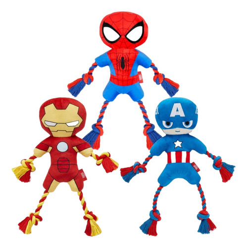 3 Marvel Superheros Peluches Con Cuerda Juguete Para Perros 