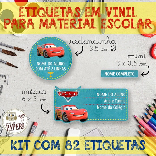 Imagem 4 de 10 de Kit Com 82 Etiquetas Escolares Em Vinil - Personagens =)