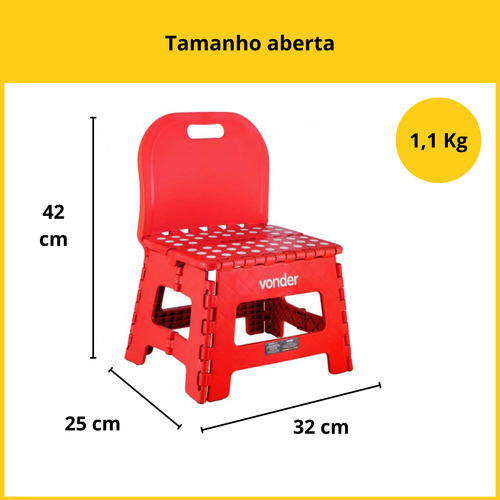 Banqueta Plástica Multiuso Dobrável C/ Encosto E Alça 150kg