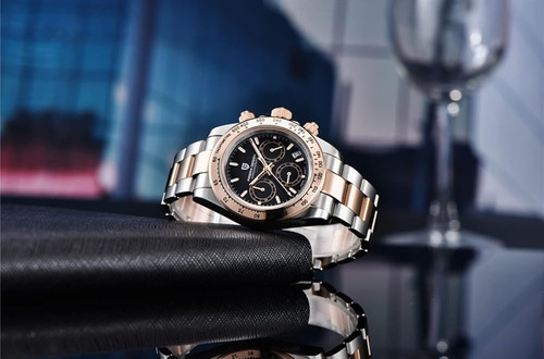 Reloj Pagani Design Pd-1644 Cronografo Fondo Negro Plateado Oro Rose Negro