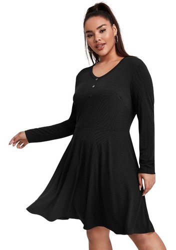 Vestido Midi Negro Casual Para Mujer Tallas Grandes